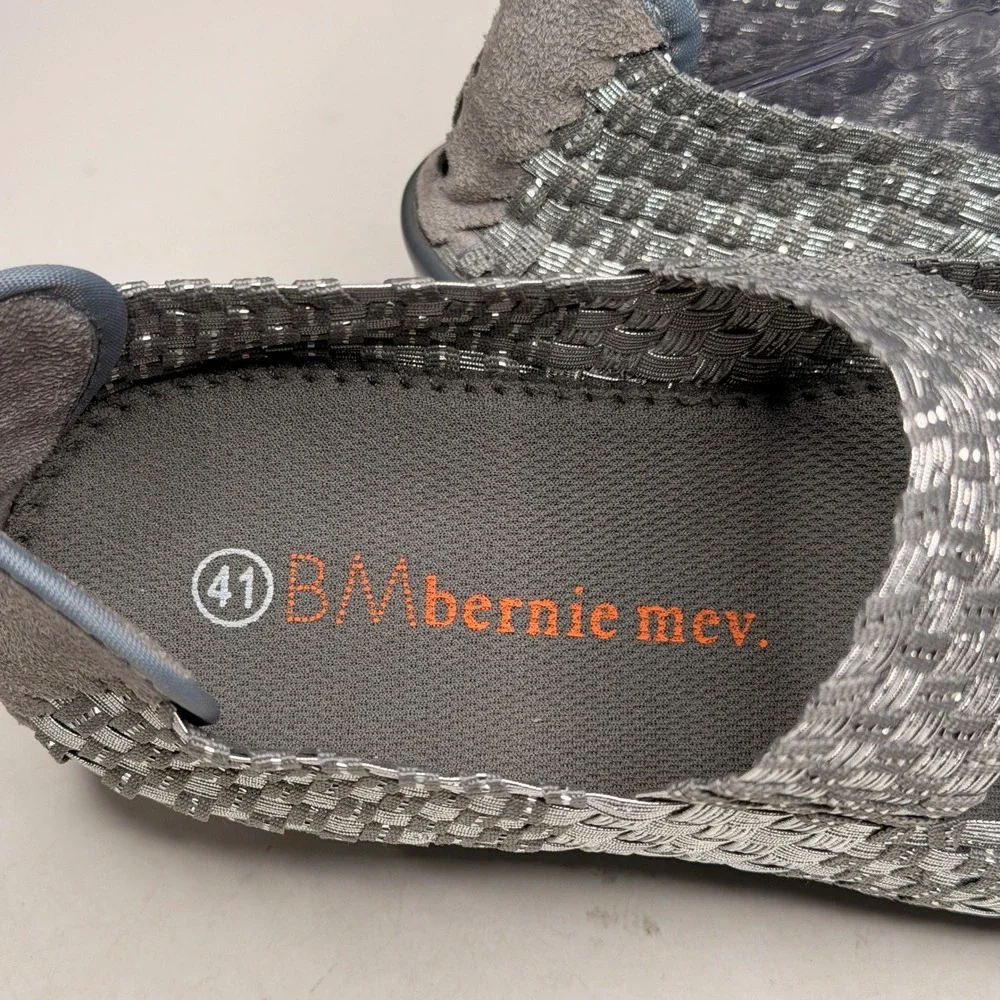 Bernie Mev Lulia Wedge Mary Jane Women 41 Silver Grey Woven Elastic Platform New